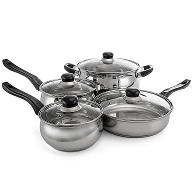 Oster Cocina Rametto 8 Piece Stainless Steel Kitchen Cookware Set with Glass Lids