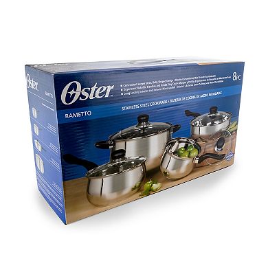 Oster Cocina Rametto 8 Piece Stainless Steel Kitchen Cookware Set with Glass Lids
