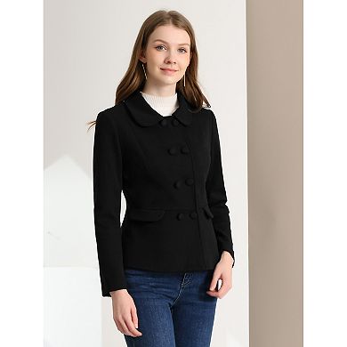 Women's Peter Pan Collar Button Decor Peplum Blazer