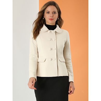 Women's Peter Pan Collar Button Decor Peplum Blazer