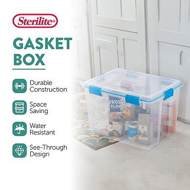 Sterilite 80 Quart Gasket Box, Stackable Storage Bin With Latching Lid, 4 Pack