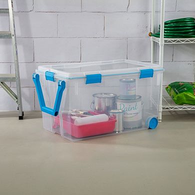 Sterilite 120 Qt Wheeled Gasket Box Stackable Storage Bin With Latch Lid, 3 Pack