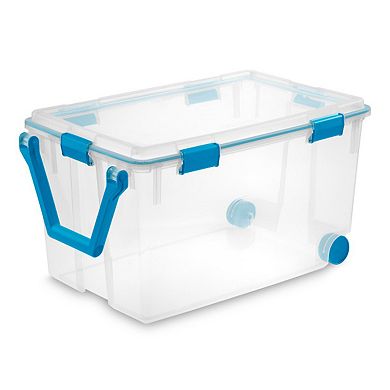 Sterilite 120 Qt Wheeled Gasket Box Stackable Storage Bin With Latch Lid, 3 Pack