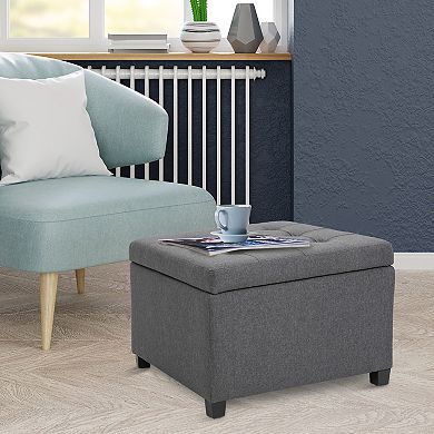 Homcom Fabric Tufted Storage Ottoman With Flip Top For Living Room Bedroom