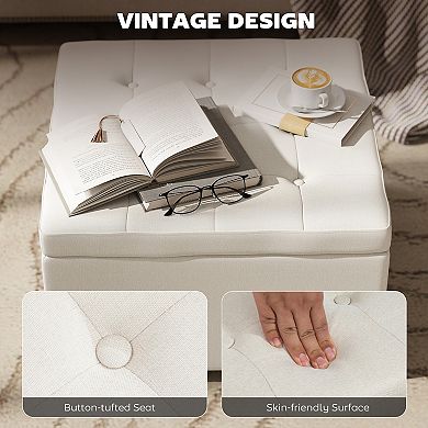 Homcom Fabric Tufted Storage Ottoman With Flip Top For Living Room Bedroom