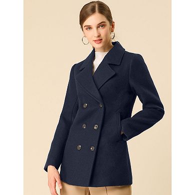 Women's Notched Lapel Double-Breasted Pocket Mid Thigh Overcoat