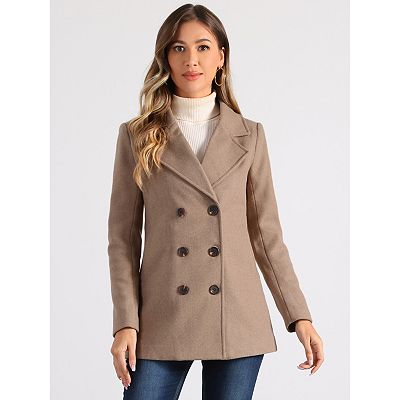 新品♡Signature Wide Lapel Mid Coat Women's Notched Lapel Double-breasted Pocket Mid Thigh Overcoat