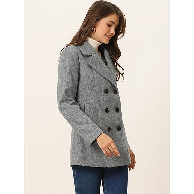 Women's Notched Lapel Double-Breasted Pocket Mid Thigh Overcoat