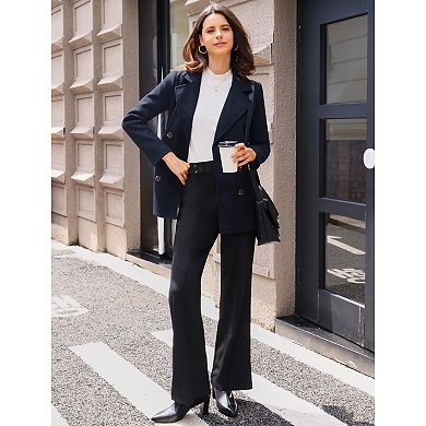 Women's Notched Lapel Double-Breasted Pocket Mid Thigh Overcoat