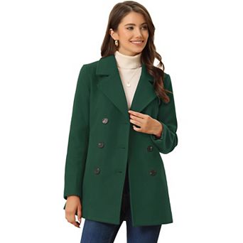 Women's Notched Lapel Double-Breasted Pocket Mid Thigh Overcoat