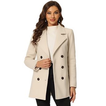 Women's Notched Lapel Double-Breasted Pocket Mid Thigh Overcoat