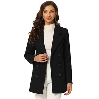 Women's Notched Lapel Double-Breasted Pocket Mid Thigh Overcoat