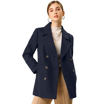 Women's Notched Lapel Double-Breasted Pocket Mid Thigh Overcoat