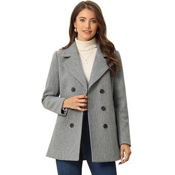 Women's Notched Lapel Double-Breasted Pocket Mid Thigh Overcoat