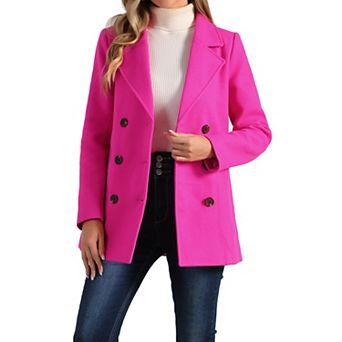 Women's Notched Lapel Double-Breasted Pocket Mid Thigh Overcoat
