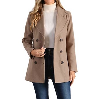 Women's Notched Lapel Double-breasted Pocket Mid Thigh Overcoat