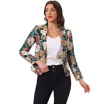 Women's Allover Long Sleeve Notched Lapel Open Front Blazer