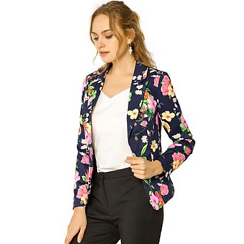 Women's Allover Long Sleeve Notched Lapel Open Front Blazer