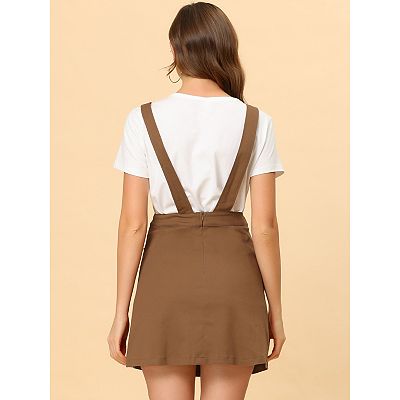 brown suspender dress DARING DIVA Women's Cute High Waist Suspender Skirt Mini Dress S Dark Brown