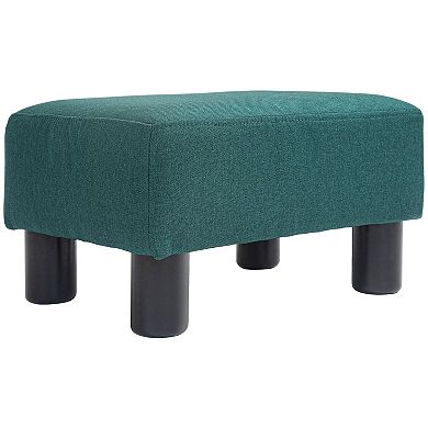 HOMCOM 16" Cube Modern Linen Fabric Pouf Footrest Ottoman   Dark Blue