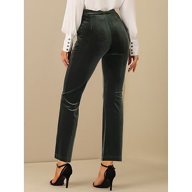 Women's Elastic High Waist with Pockets Casual Wide Leg Velvet Pants