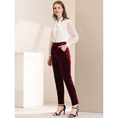 Women's Elastic High Waist with Pockets Casual Wide Leg Velvet Pants