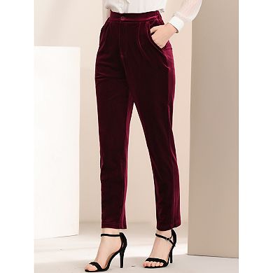 Women's Elastic High Waist with Pockets Casual Wide Leg Velvet Pants