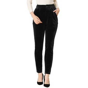 Women's Elastic High Waist with Pockets Casual Wide Leg Velvet Pants