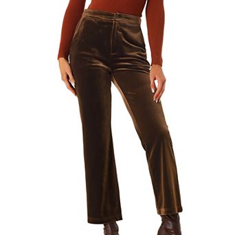 Women's Elastic High Waist with Pockets Casual Wide Leg Velvet Pants