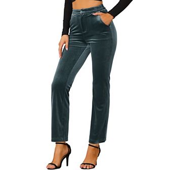 Women's Elastic High Waist with Pockets Casual Wide Leg Velvet Pants