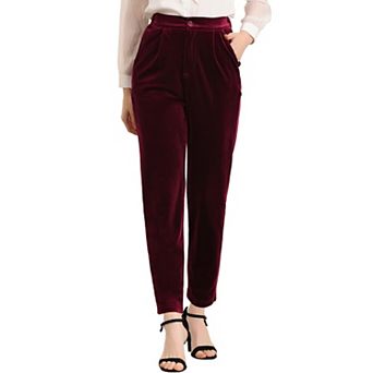 Women's Elastic High Waist with Pockets Casual Wide Leg Velvet Pants