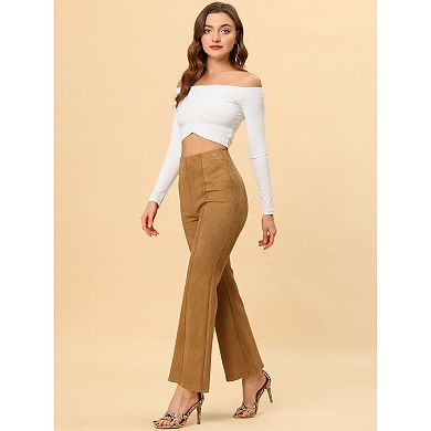 Women's Solid Flared Hidden Side Zipper Knitted Faux Suede Flared Pants