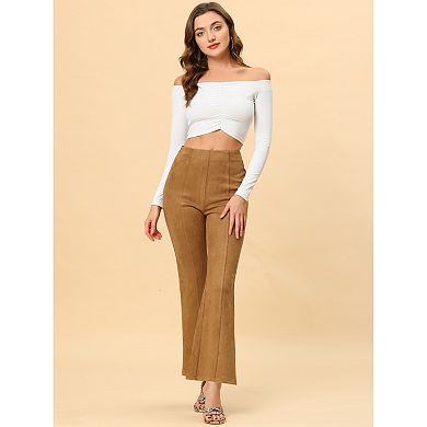 Women's Solid Flared Hidden Side Zipper Knitted Faux Suede Flared Pants