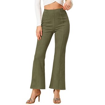 Women's Solid Flared Hidden Side Zipper Knitted Faux Suede Flared Pants