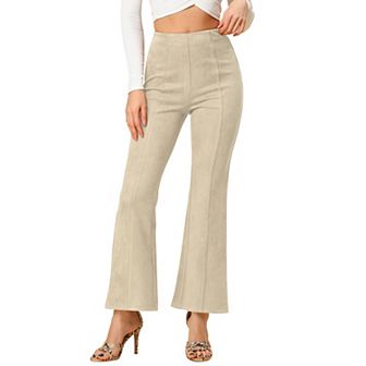 Women's Solid Flared Hidden Side Zipper Knitted Faux Suede Flared Pants