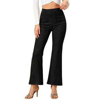 Women's Solid Flared Hidden Side Zipper Knitted Faux Suede Flared Pants