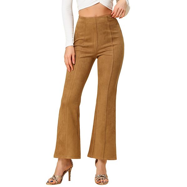 Women's Solid Flared Hidden Side Zipper Knitted Faux Suede Flared Pants