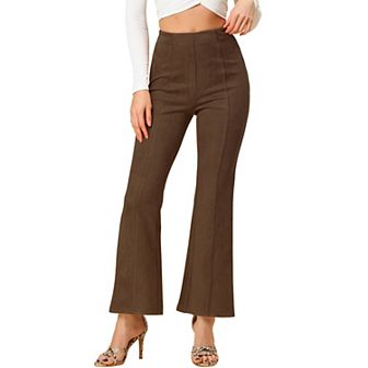 Women's Solid Flared Hidden Side Zipper Knitted Faux Suede Flared Pants