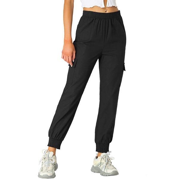 Women's Elastic Waist Ankle Length Casual Cargo Pants with Pockets