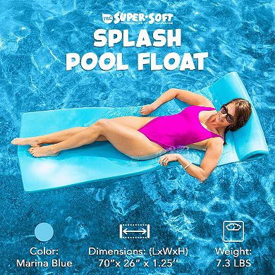 TRC Recreation Splash 1.25" Thick Foam Swimming Pool Float Mat, Marina Blue