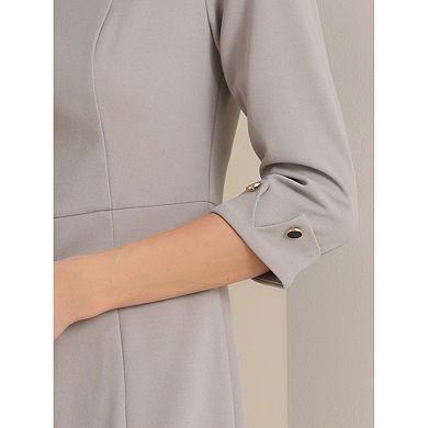 Women's Elegant Boat Neck 3/4 Sleeves Wear To Work Midi Split Sheath Dress