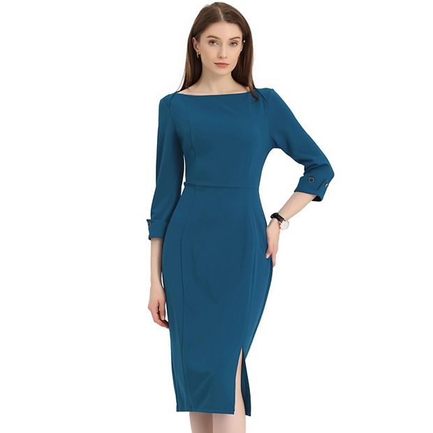 blue dress for baby girl All My Devotion Navy Blue Cotton Boatneck Midi Dress