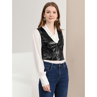 Women's Steampunk Waistcoat Sleeveless Pu Faux Leather Suit Vest