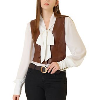 Women's Steampunk Waistcoat Sleeveless Pu Faux Leather Suit Vest