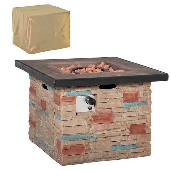 Outsunny 32 Inch Square Propane Fire Pit Table 50000BTU Gas Firepit
