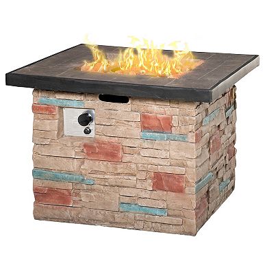 Outsunny 32 Inch Square Propane Fire Pit Table 50000BTU Gas Firepit with Protective Cover Lava Rocks CSA Certification for Outdoor and Patio Brown