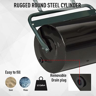 136.5 Lbs Heavy Garden Lawn Weighted Roller To Flatten Ground With Steel, Green