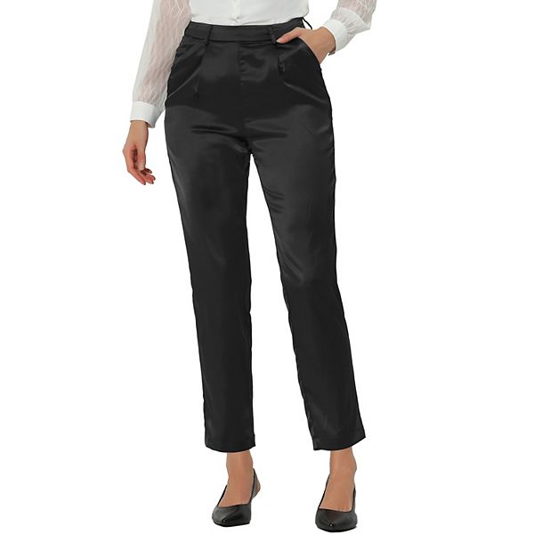 Women's Satin Pants Casual Work Pleated Ankle Pants with Pocket