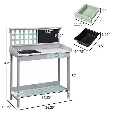 Outdoor Wooden Potting Bench Table W/ Removable Sink Open Shelf Storage