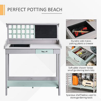 Outdoor Wooden Potting Bench Table W/ Removable Sink Open Shelf Storage